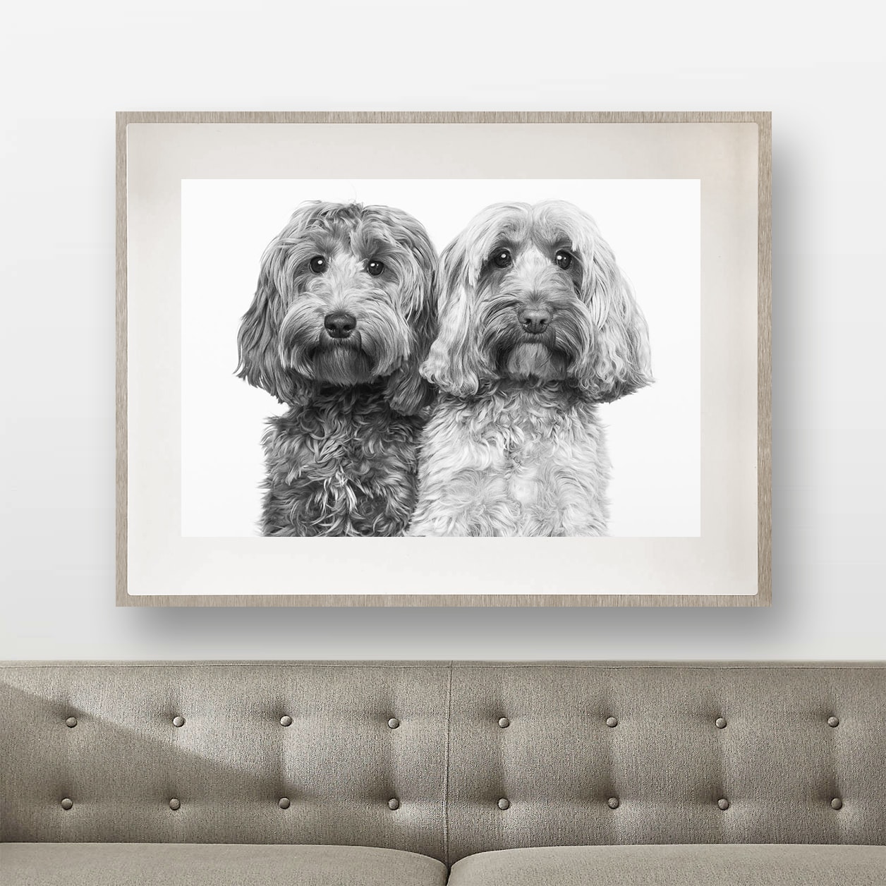 Framed dog portrait artwork by Mark Hewitson Photography